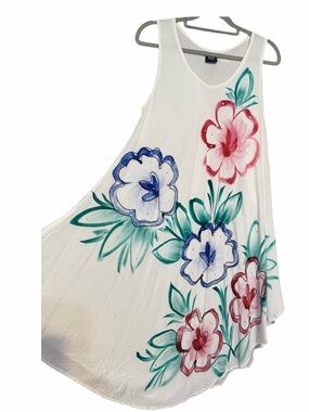 SEVEN ISLANDS Bedazzled hand painted Floral umbrella boho resort Dress